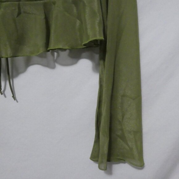 SHEIN | medium | Elegant Green V-Neck Sheer Blouse With Tie / Lace-Up Detail - Picture 15 of 15